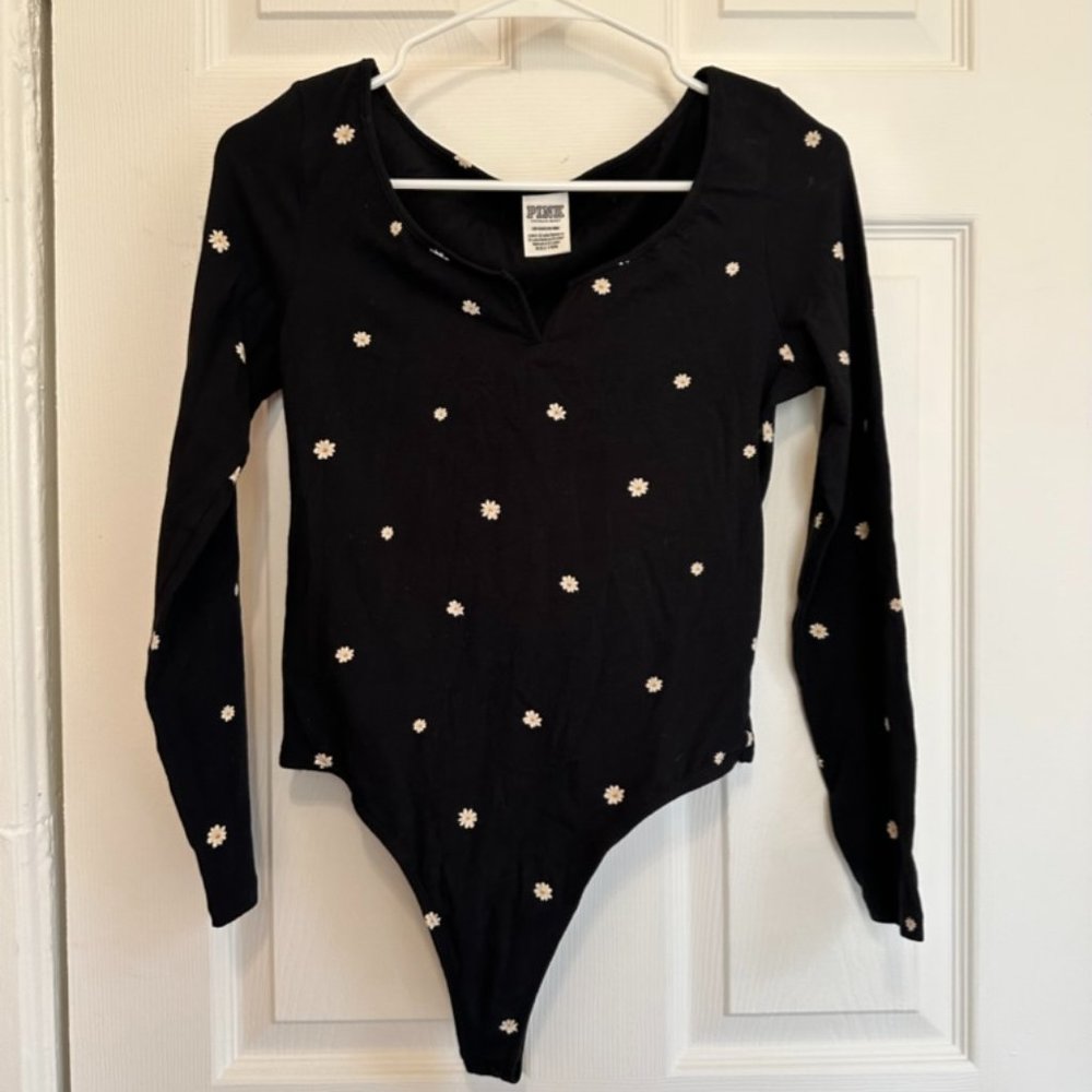 Victoria's Secret/Pink Small Black & White Floral Bodysuit